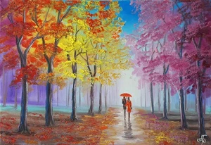 Pintura al óleo Otoño Pareja Paraguas Romance Paisaje Arte de Pared Artista Ucraniano - Imagen 1 de 24