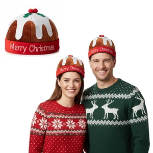 Lustige Weihnachtspuddingmütze mit Stechpalme | Neuheit Xmas Beanie für Erwachsene - Bild 1 von 42