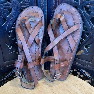 Sandalias de Colección Hechas a Mano 100% Cuero Real Jesús Jerusalén Boho Marrón Para Mujer’s 5.5/6 - Imagen 1 de 15