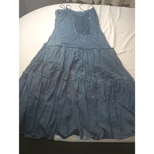 Maxi abito donna Lauren Ralph Lauren 100% cotone boho a strati blu senza maniche 12 - Foto 1 di 7