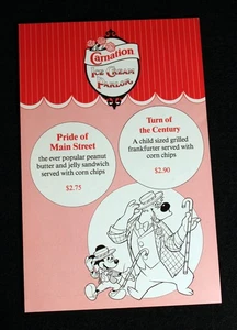 Disneyland 1988 MENU Carnation Ice Cream Parlor Walt Disney History Vault - Picture 1 of 6