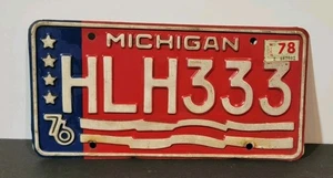 Michigan License Plate 1976 Bicentennial # HLH333 Red White Blue - Picture 1 of 3