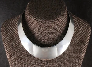 Vintage Wide Modernist Collar Necklace Sterling Silver 13 1/2" - Picture 1 of 8
