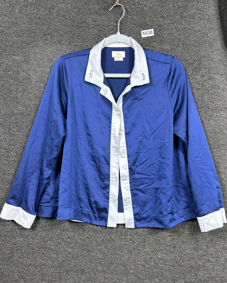 Kate Spade New York Shirt Womens Small Blue Contrast Trim Satin Pajama Sleep Top — 第 1/4 张图片