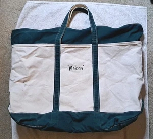 LL BEAN Boot und Beuteltasche XL creme grün Borte USA Top Zip Tasche Canvas Melonen - Bild 1 von 14