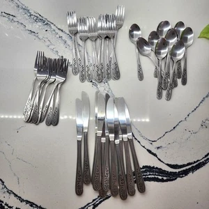 Vintage Rogers Co Floral Mist 47 Pc Korea Stainless Flatware Forks Spoons Knive - Picture 1 of 6
