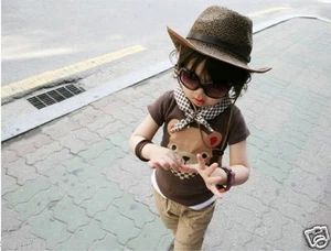 Korean Style Kids Toddler Fashion Cotton Tee Bear Face Logo Boys/Girls Style 425 - Picture 1 of 4