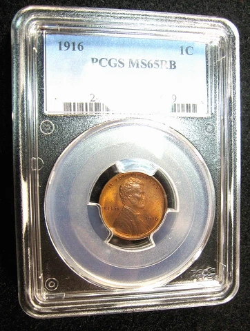 1916 -  LINCOLN WHEAT Cent - PCGS MS 65 RB Cover