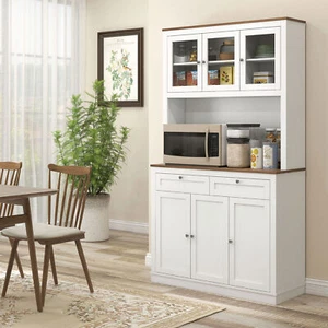 71" Tall Kitchen Pantry Storage Cabinet with Microwave Stand White - Picture 1 of 11