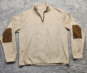 Alex Cannon Mens 1/4 Zip Cable Knit Faux Suede Trim Sweater Elbow Patch Medium - Picture 1 of 11