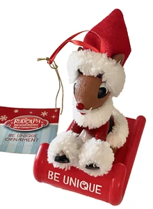 DEPT 56 Rudolph The Red Nosed Reindeer Ornament BE UNIQUE Red Sled 5” H NWT NEW - Picture 1 of 10