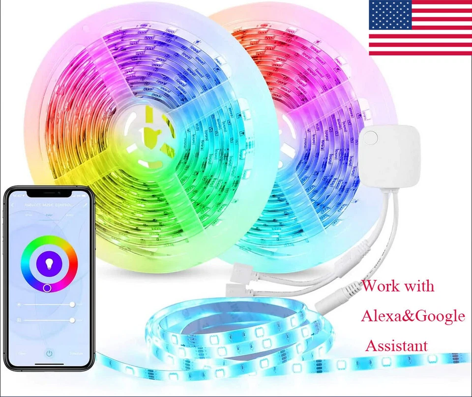 HBN Home WIFI Wireless RGB Smart LED Strip Lights 32.8ft WiFi RGB LED Kit 5050 - Image 1 of 4