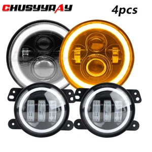 For Hummer H3 H3T 06-10 7"inch LED Headlights DRL & Halo 4" Fog Lights Combo Kit - Picture 1 of 21