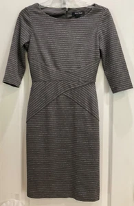 White House Black Market Bodycon Dress Size 0 Gray Silver Stripes Back Zip 160 - Picture 1 of 9