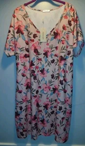 WOMENS NIGHT GOWN NIGHT SHIRT XXL V NECK SHORT SLEEVE SIDE POCKETS NEW WITH TAGS - Picture 1 of 14