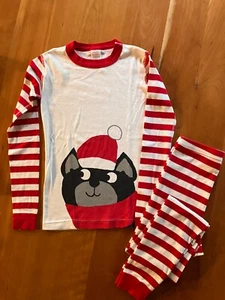 Hanna Andersson 150 12 Santa Dog Red White Striped Long John Pajamas - Picture 1 of 3