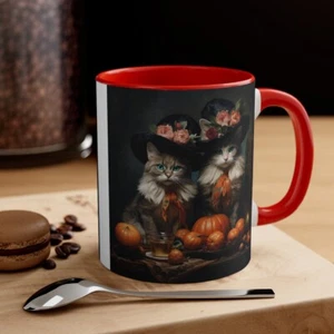 Colorful Accent Coffee Mug 11oz Happy Halloween Cat Kitty Brother Pumpkin Rose - Picture 1 of 21