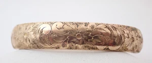 Antique F&C Co Gold Filled Etched Floral 1/2" Bangle Bracelet Parts Repair - Picture 1 of 9