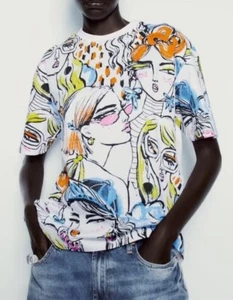ZARA GIRLS PRINT T-SHIRT WHITE RELAXED FIT SZ SMALL NWT - Picture 1 of 11