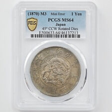 1870 Japan Meiji Year3  1Yen Silver Coin PCGS MS64 Type3 W/Border45°  Mint Error