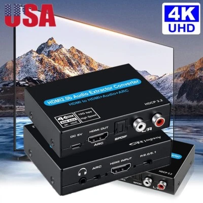 4K 60Hz HDMI 2.0 Audio Extractor Support 5.1Ch HDMI2.0b HDMI to HDMI ARC Switch - Image 1 of 4