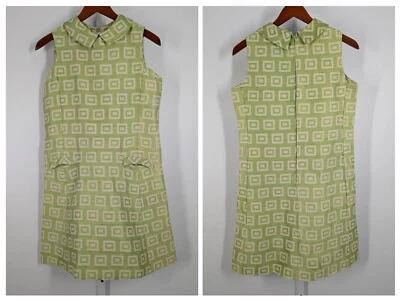 Vintage 50s 60s Handmade Silk Geometric Mod Atomic Green Handmade Dress - Image 1 of 4