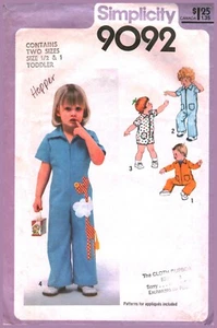 9092 Vintage Simplicity Sewing Pattern Girls 1970s Boys Toddler Jumpsuit 1/2 & 1 - Picture 1 of 2