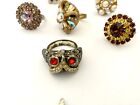 Jewelry Bundle Owl Ring Hollycraft Ring Faux Pearl 8 Rings Lot Vintage