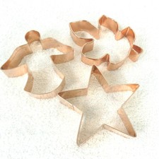 Lot of 3 Large Copper Cookie Cutters Star Angel Leaf Holiday Christmas Vintage