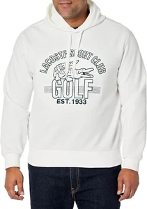 Lacoste Men’s Relaxed Fit Recycled Fabric Golf Sweatshirt- Off White/ Green-4- M - Picture 1 of 2