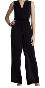 Nina Leonard  Black Jumpsuit Sleeveless Wide Leg Tie Waist Pockets NEW Sz Large - Picture 1 of 9