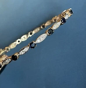 Brazalete Brazalete Oro Amarillo 9ct Diamante Zafiro HM Vintage - Imagen 1 de 9
