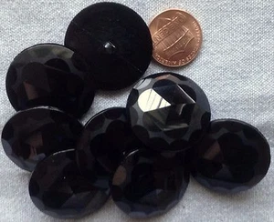 8 Large Domed Faceted Shiny & Matte Black Plastic Buttons 1 1/8" 28mm # 7505 - Picture 1 of 1