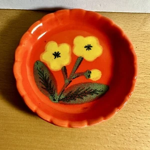 Vintage Mini leuchtend orange & gelb Blumen Schmuck Schale Italien Künstler signiert - Bild 1 von 5