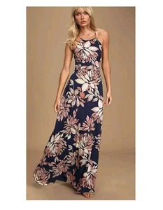 Lulus Maxi Dress Adventure Seeker Blue Floral Strappy Back Dress Womens XS New - Picture 1 of 14