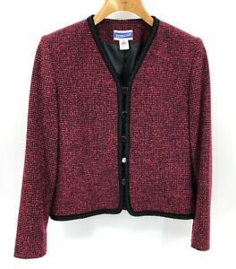Vintage Pendleton Blazer Womens 10 Petite Red Black Wool Blend Jacket USA Made