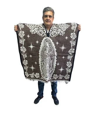 PONCHO MEXICANO, VIRGEN DE GUADADALUPE, MANTA SARAPE, TALLA ÚNICA, MARRÓN Y BLANCO Foto 1 de 2