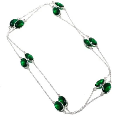 多面镀铬透视宝石 925 纯银珠宝项链 36" i656 — 第 1/4 张图片