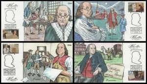4021-4024 Benjamin Franklin Pictorial Postmark Set of 4 Collins Hand-Painted FDC - Picture 1 of 5