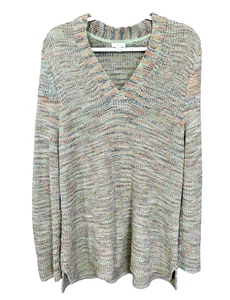 J. Jill Sweater Top Womens Large Pink Green Speckled Marled Knit V-neck Pullover - Bild 1 von 8