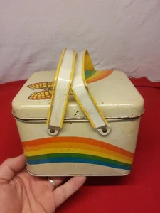 Vintage Regenbogen Schmetterling Metall Brotdose Eimer 80er Jahre CHEINCO? AMERICAN GREETINGS? - Bild 1 von 9
