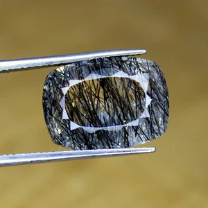 Natural Black Rutile Quartz Gemstone Faceted For Jewelry Making 17X12X7 MM - Picture 1 of 4