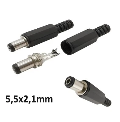 2 Pz. CONNETTORE spinotto maschio 5,5x2,1mm jack alimentazione spina DC saldare - Immagine 1 di 3