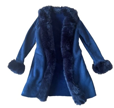Stunning Vintage Blue Faux Fur Penny Lane Coat size Medium Jacket Heavy Boho - Image 1 of 4