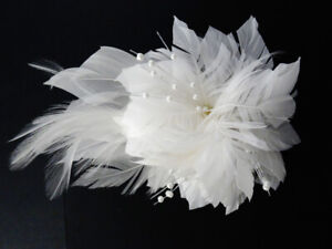 1 White Feather Flower Pin Brooch or Hair Clip Bride Wedding NEW