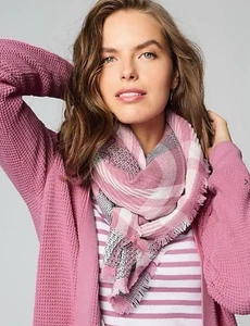 Neu mit Etikett J. Jill rosa (Iced Mauve Multi) Fransen karierter quadratischer Schal - Bild 1 von 6