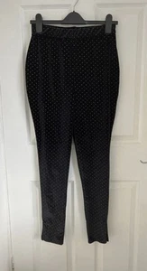 Missguided Wide Hip Black Velvet Gold Stone Gem Sparkly Leggings Size 12 Womens - Picture 1 of 4