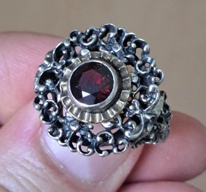 🌟 Antique 835 Silver Filigree Garnet Ring | Ornate Baroque Vintage Jewelry |... - Picture 1 of 7