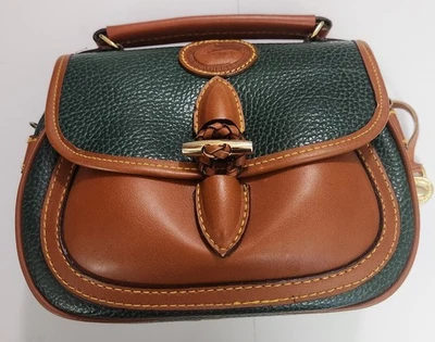 Dooney & Bourke All Weather Leather Crossbody Bag Green Tan Trim "Berverly" - Image 1 of 4