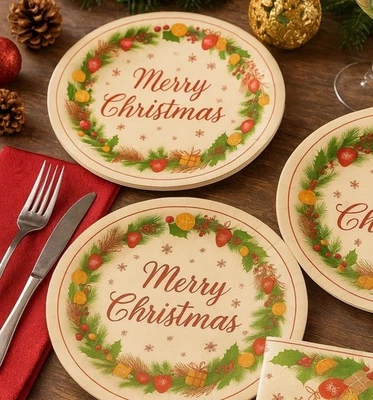 GIFTMAKER Pack of 12 Christmas Party Plates 23cm Snowflake Paper Plates Winter Event